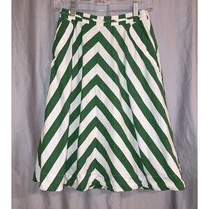 Anthropologie Women's Size 2 Green and White Stripe A-Line Midi Skirt w/ Pockets